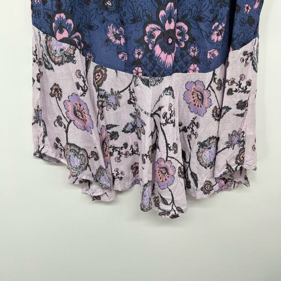 Free People Lavender Floral Mini Dress with Blue Waist Panel - Picture 6 of 9